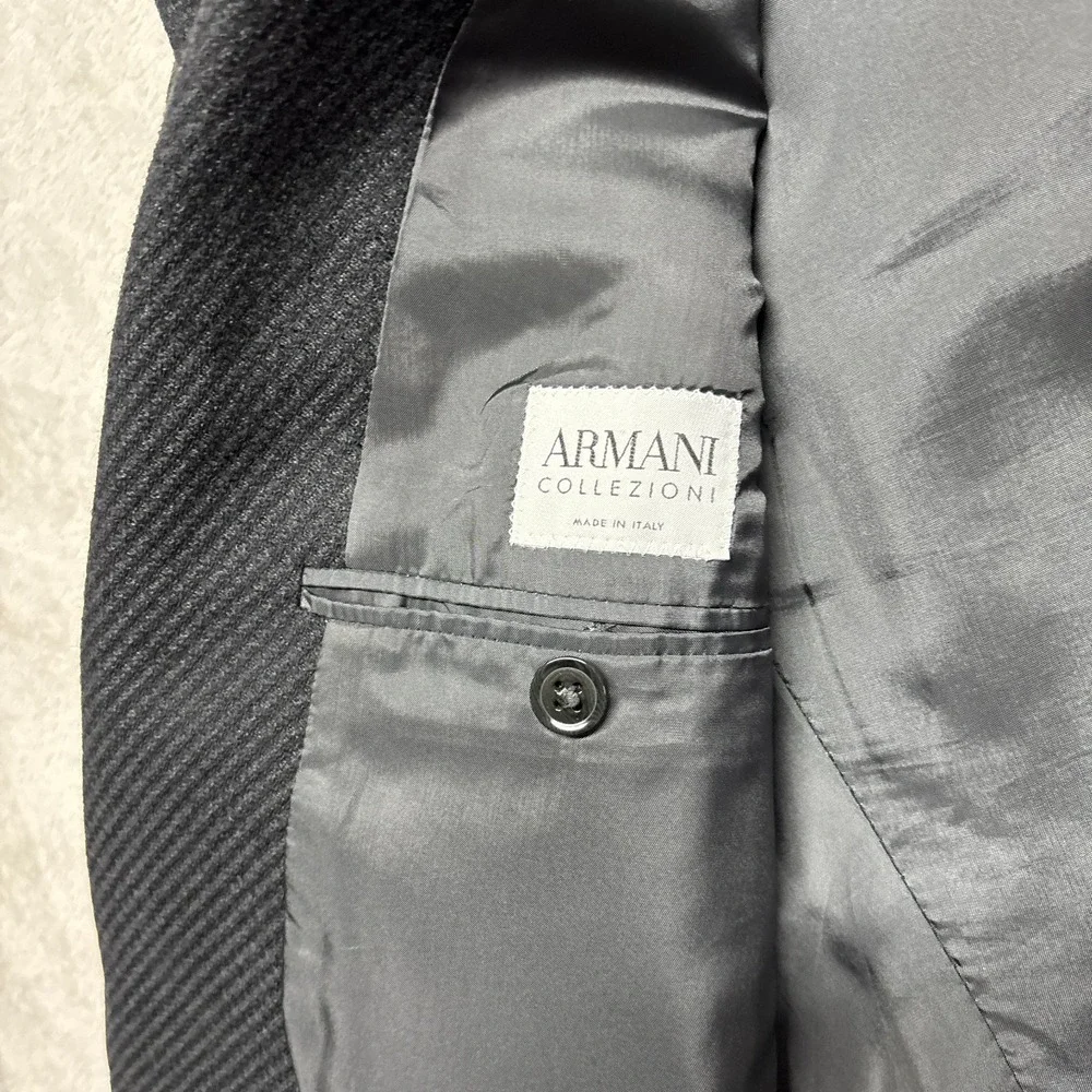 Armani Collezioni Men's Black Gray‎ Textured Stripe Blazer Suit Jacket 42L Wool
